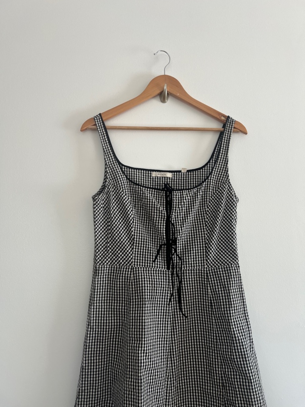 Doen Style Gingham Midi Dress Lace Up Front Cottagecore Sundress Size Medium - Picture 3 of 8